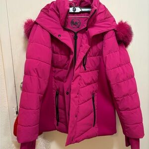 Michael Kors Fuchsia Puffer Coat with Fur Trim
